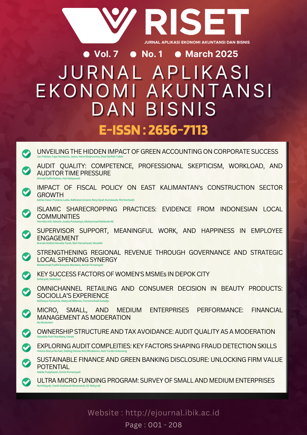 					View Vol. 7 No. 1 (2025): RISET : Jurnal Aplikasi Ekonomi Akuntansi dan Bisnis
				