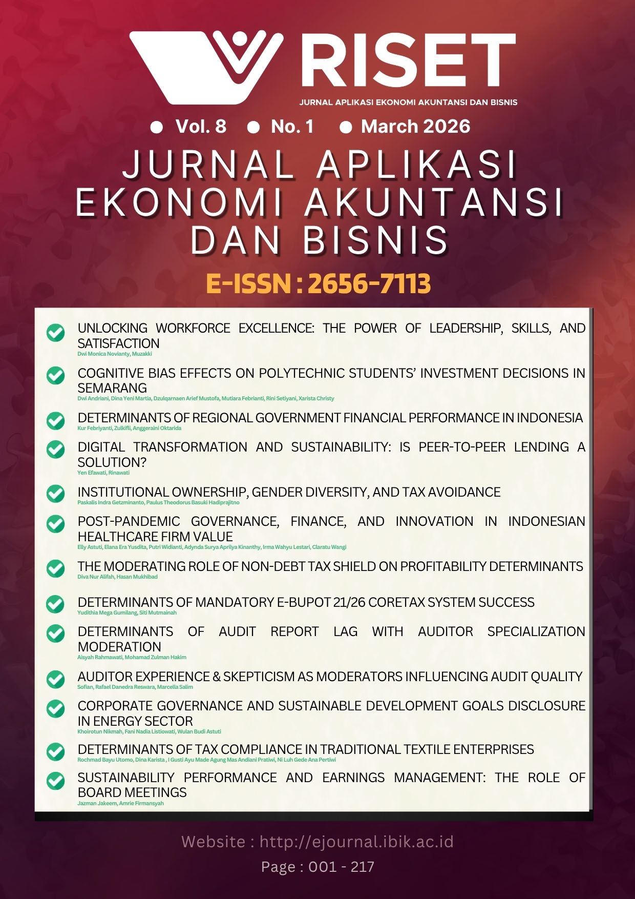 					View Vol. 8 No. 1 (2026): RISET : Jurnal Aplikasi Ekonomi Akuntansi dan Bisnis
				